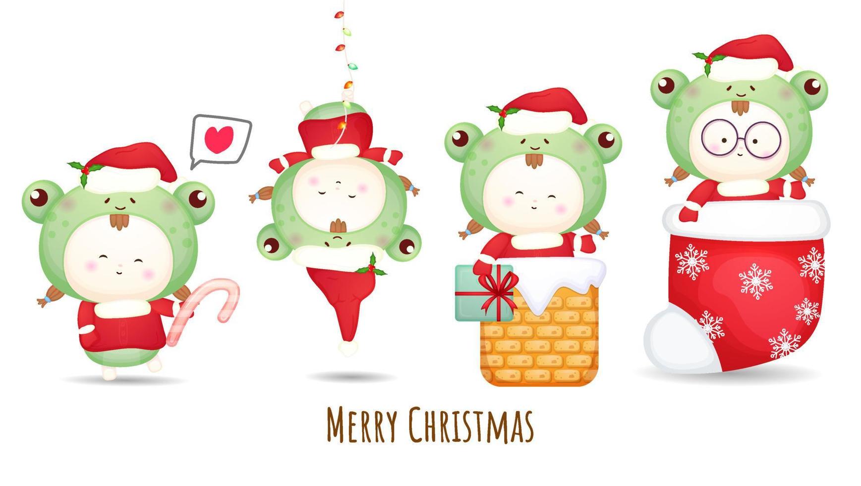 schattige baby santa voor merry christmas illustratie set premium vector