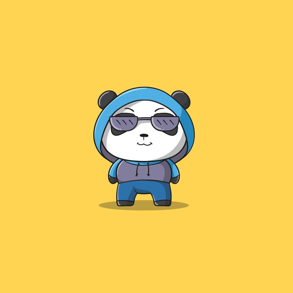 panda illustratie logo vector met een bril met glimlach