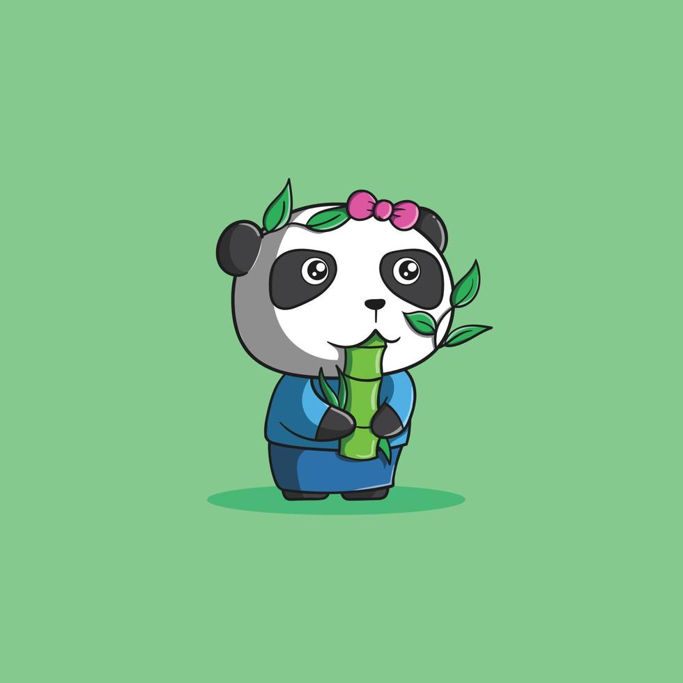 panda eet bamboe schattige vector pictogramillustratie