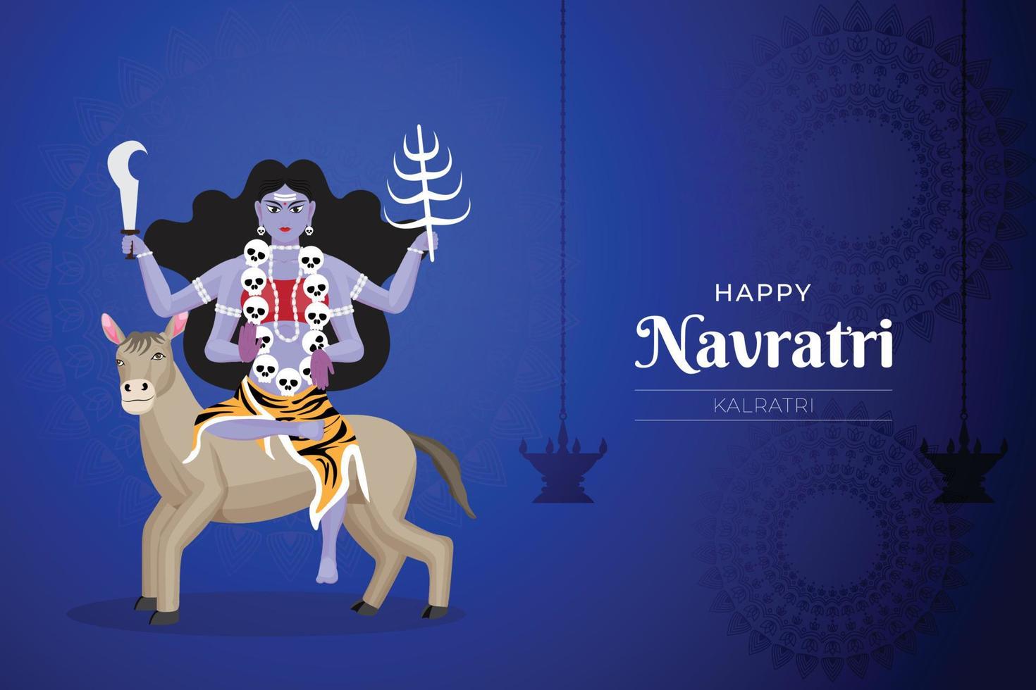 gelukkige navratri wensen, concept art van navratri, illustratie van 9 avatars van godin durga, kalratri vector