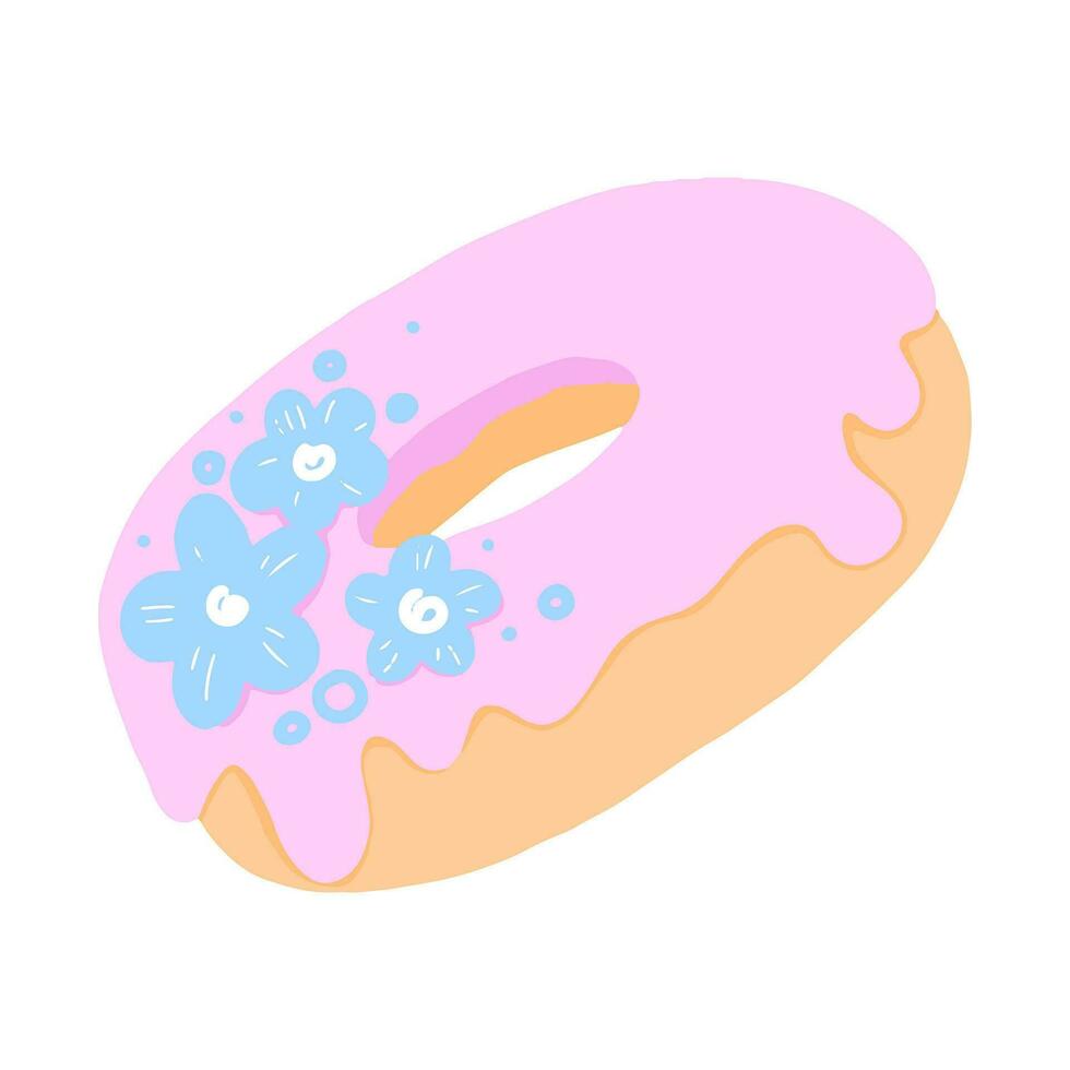 cartoon kleurrijke smakelijke donut geïsoleerd op een witte achtergrond. geglazuurde donut bovenaanzicht voor cakecafé-decoratie of menu-ontwerp. vector vlakke afbeelding