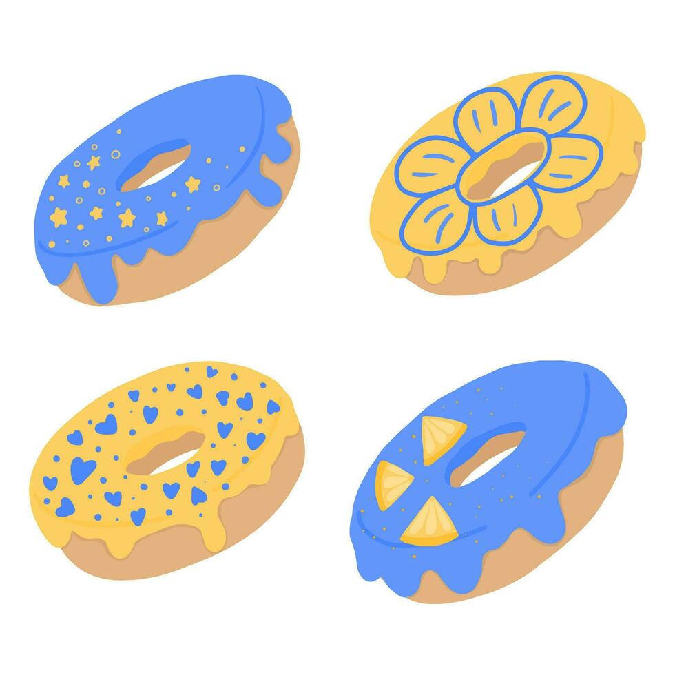 reeks van twaalf donuts met wit, roze en chocola glazuur en hagelslag geïsoleerd Aan een wit achtergrond. vector illustratie.