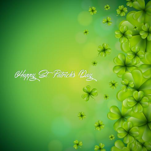 Saint Patricks Day achtergrondontwerp met dalende klavers blad achtergrond. Ierse vakantie vectorillustratie voor wenskaart, uitnodiging voor feest of promotie banner. vector