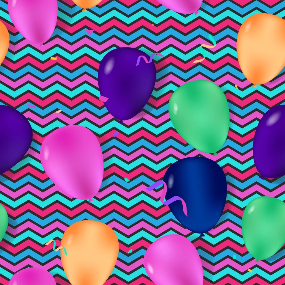 naadloos patroon met kleurrijke ballonnen en zigzagachtergrond vector