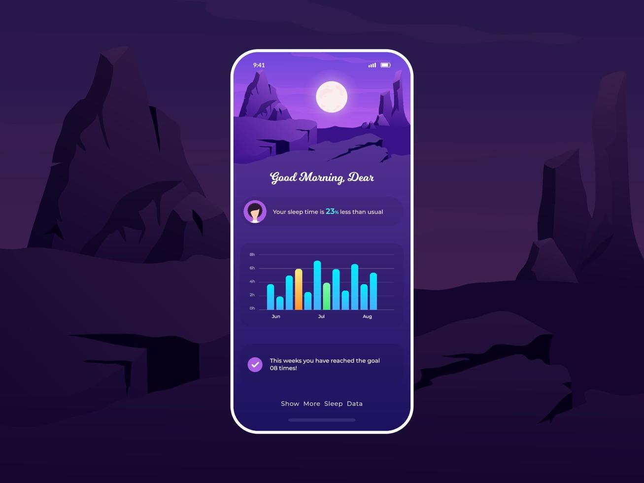 gebruikersinterface voor slaaptracker-app met prachtig landschapsthema vector