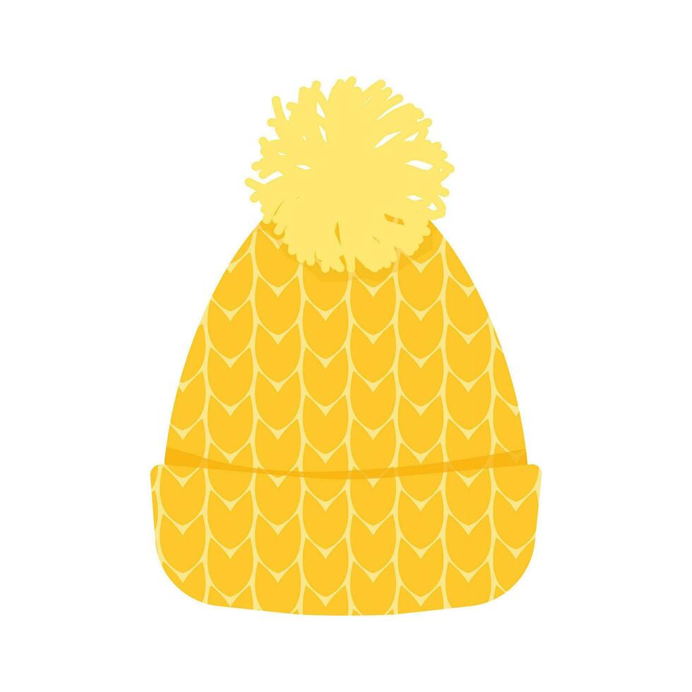 vlak geel gebreid winter hoed vector