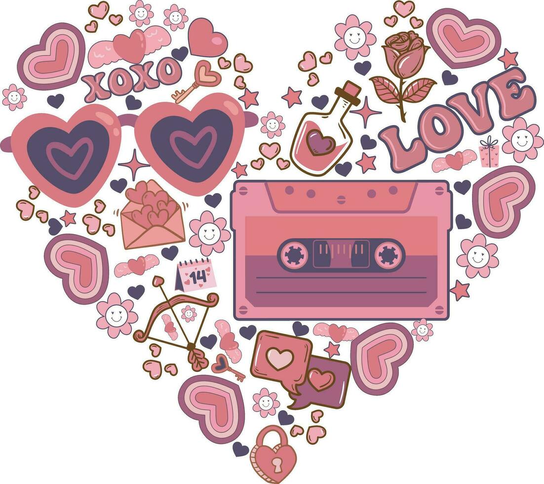 retro liefde Valentijn groovy schattig zelf liefde Valentijn t overhemd ontwerp vector