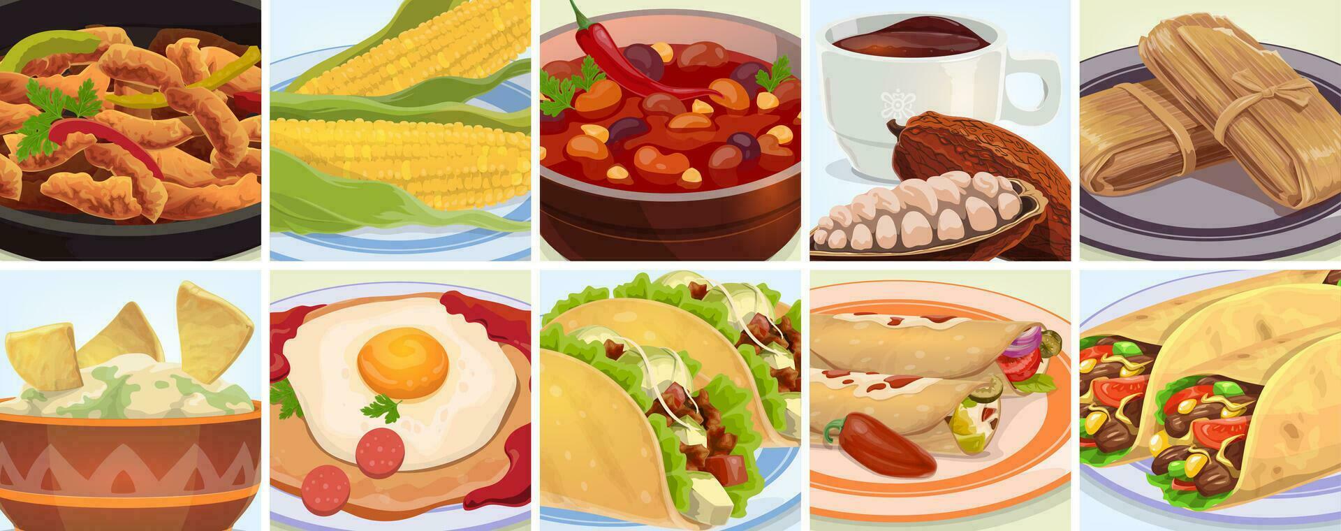 tex Mex Mexicaans keuken voedsel en drinken collage vector