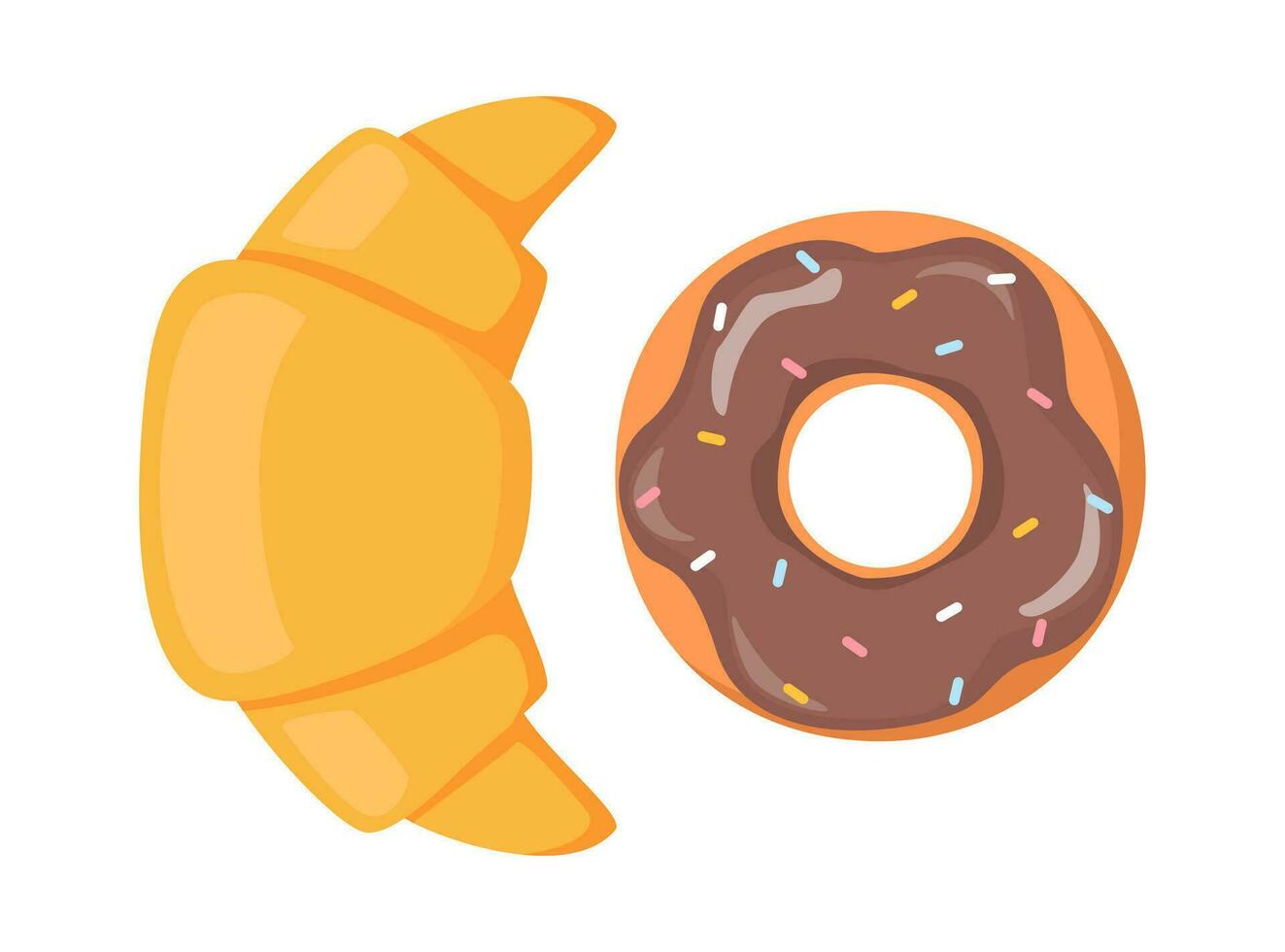 croissant en donut. lekker gebakje desserts. smakelijk zoet gebakken voedsel. vector illustratie.