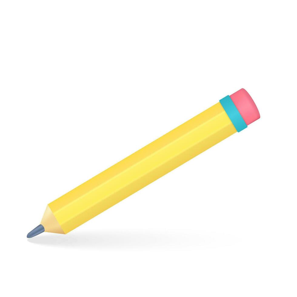 geel potlood 3d geven model- icoon. grafisch concept voor uw ontwerp. ingebed roze gom voor verwijderen fouten. vector illustratie.