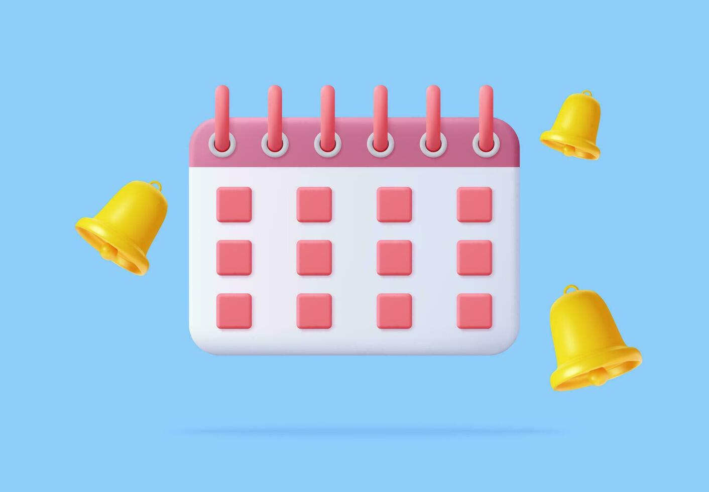 3d kennisgeving klok rinkelen en kalender deadline concept. dag maand jaar tijd concept. 3d weergave. vector illustratie