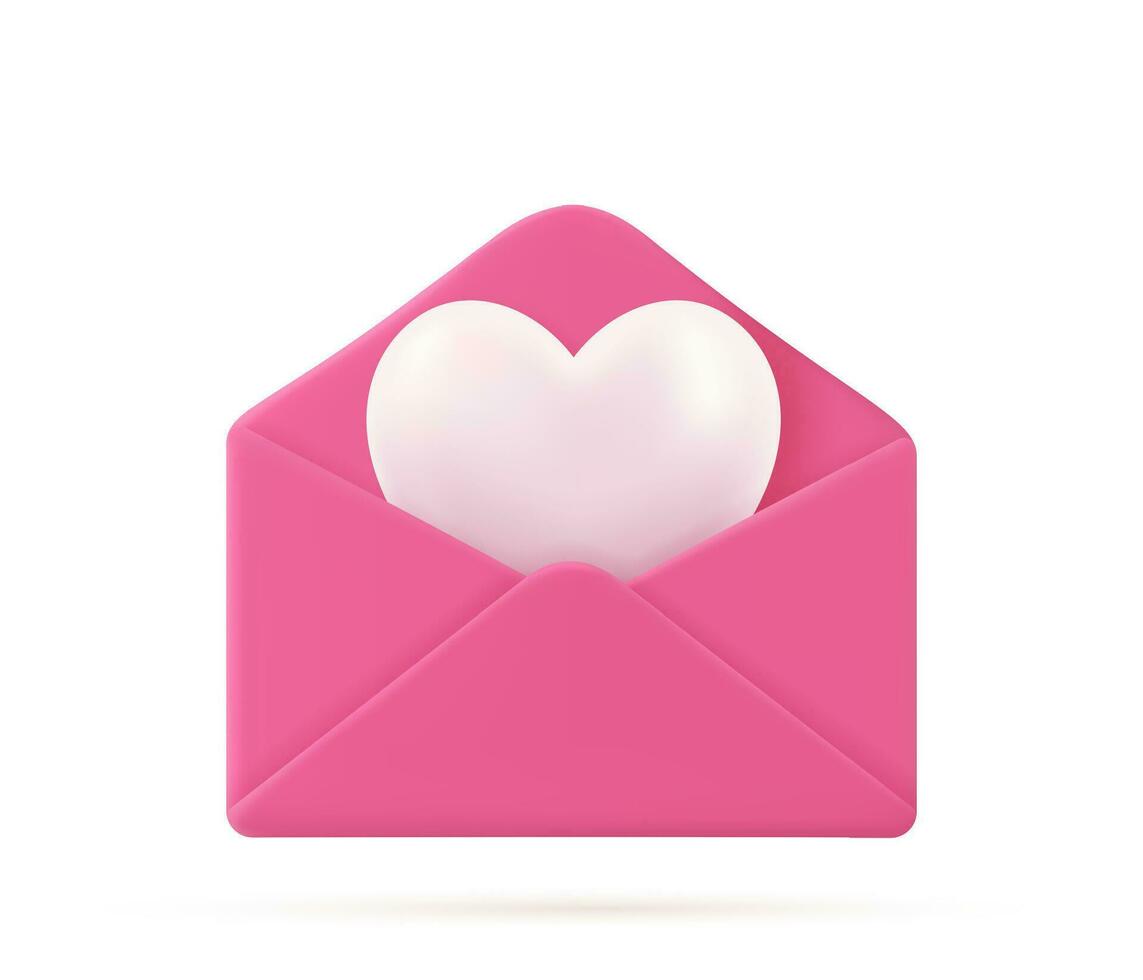 3d geven Valentijn dag envelop met hart. liefde hart in brief bericht Aan wit achtergrond. symbool van Valentijnsdag dag. geven liefde mail. vector illustratie