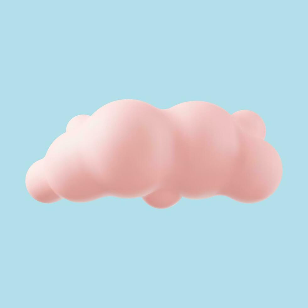 3d roze realistisch gemakkelijk wolken geïsoleerd Aan blauw achtergrond. geven zacht ronde tekenfilm pluizig wolken icoon in de lucht. vector illustratie