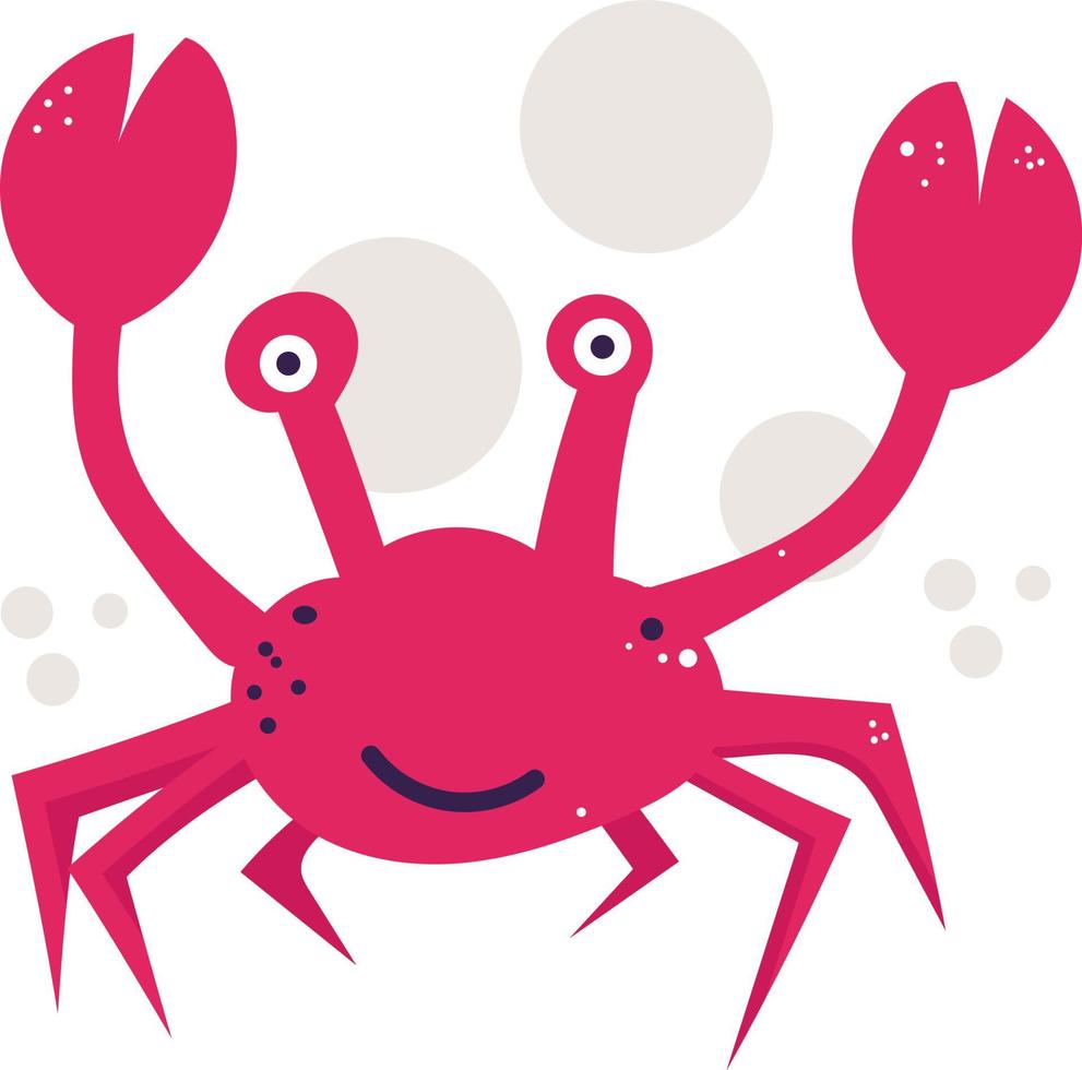 grappige rode krab hand getekende vectorillustratie. schaaldieren stripfiguur. onderwater dier geïsoleerd op een witte achtergrond. kinderachtig t-shirt printontwerp vector