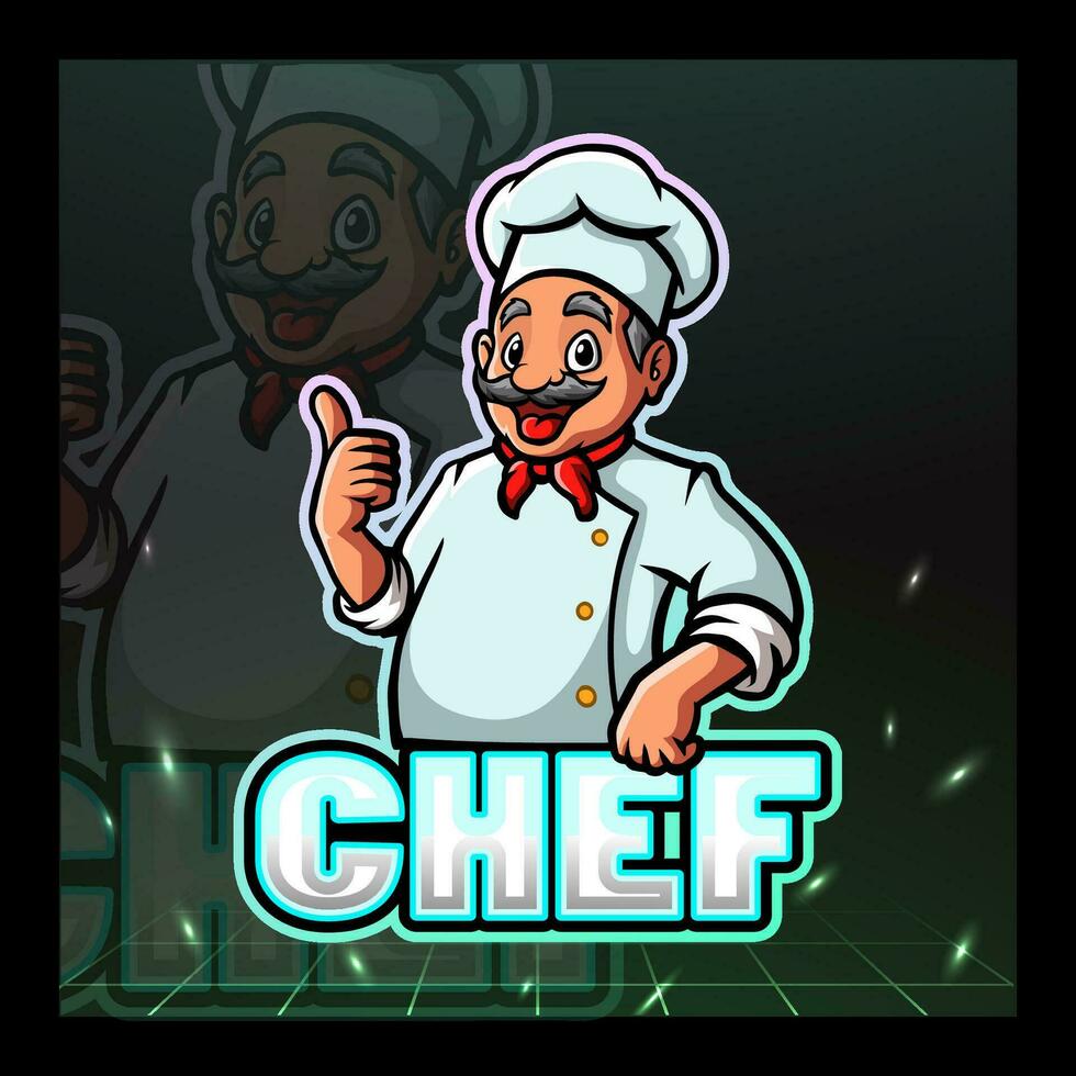 chef mascotte esport logo ontwerp. vector