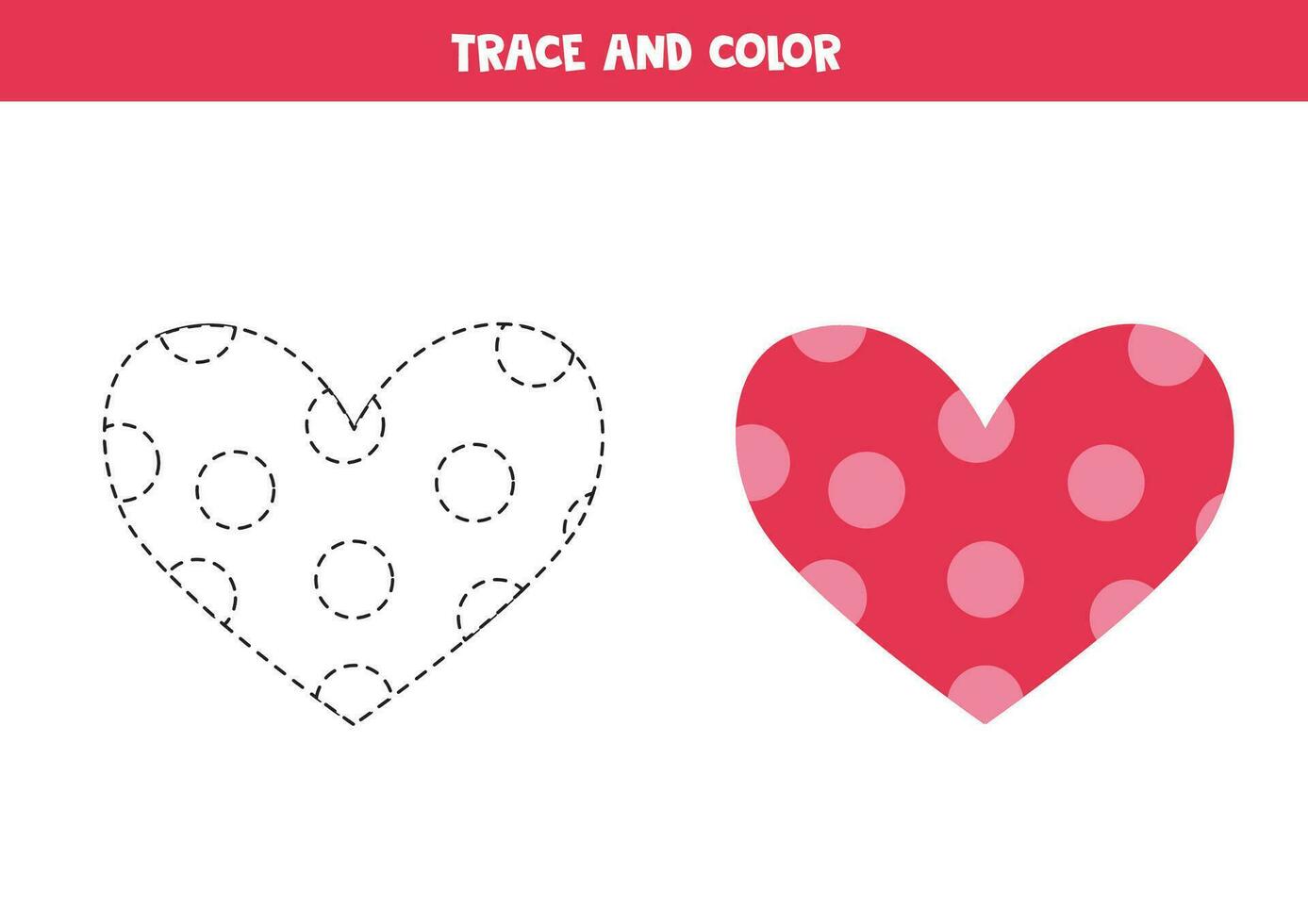 spoor en kleur schattig vlak roze hart. werkblad voor kinderen. vector