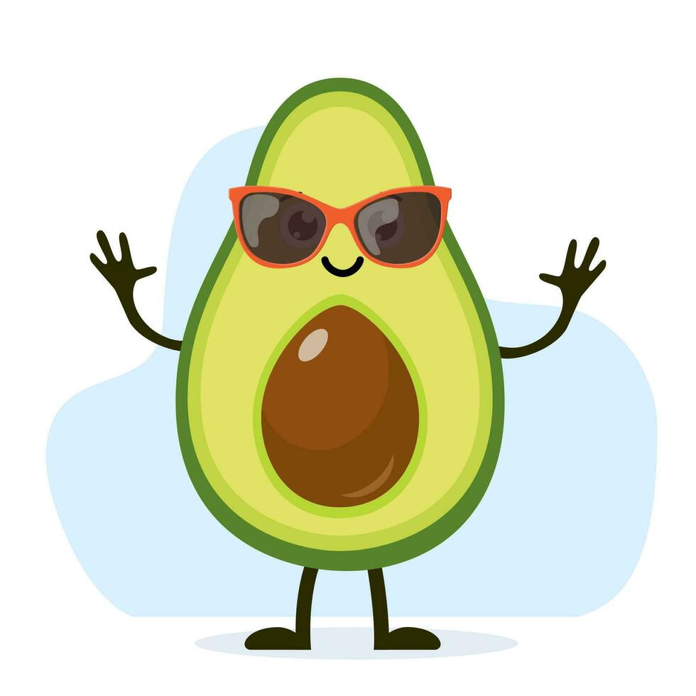 schattig en grappig avocado karakter met zonnebril. kleurrijk zomer ontwerp. vector illustratie in vlak stijl
