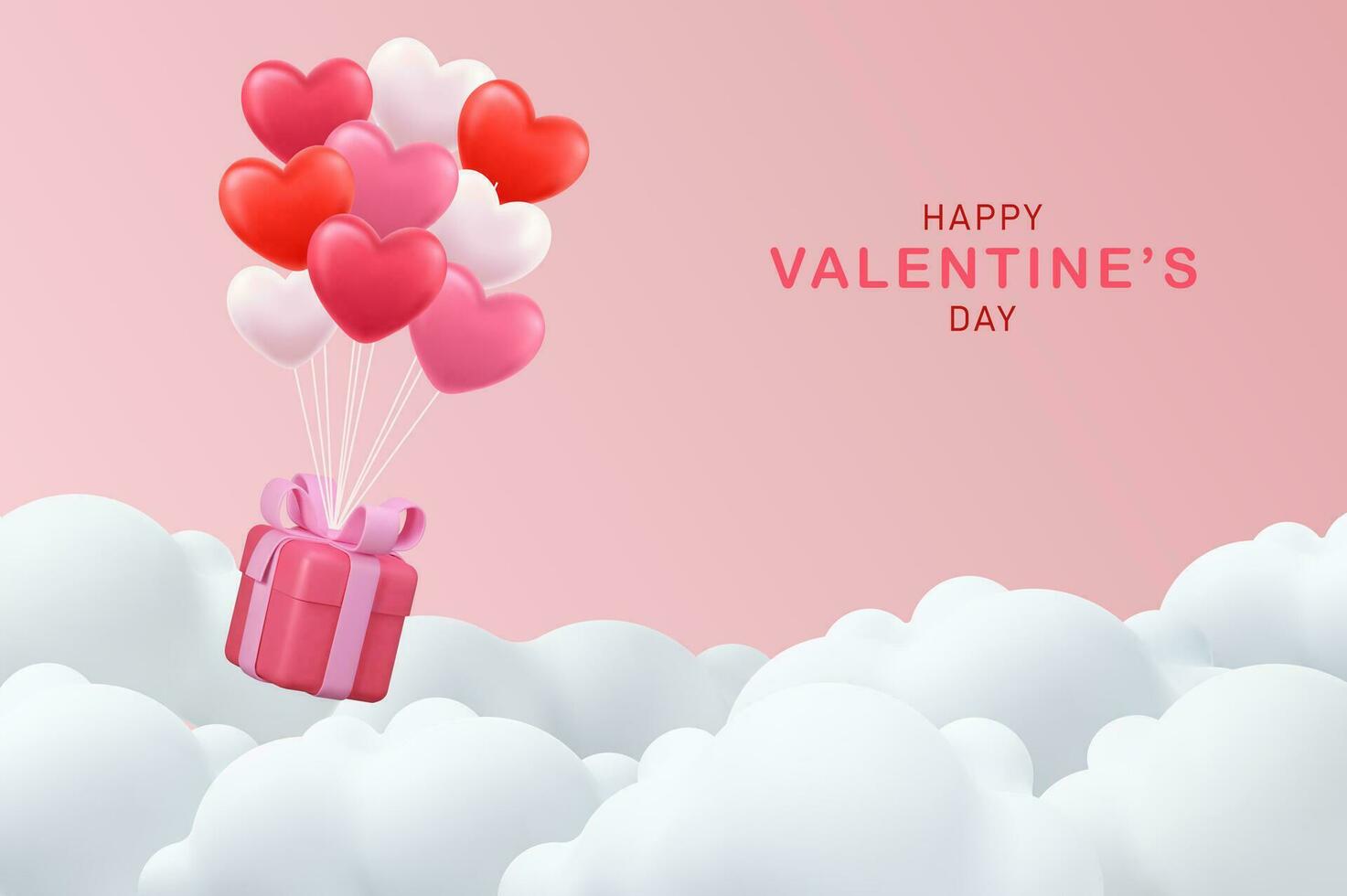 Valentijn s dag concept. 3d hart heet lucht vliegend met geschenk doos Aan wolk achtergrond. liefde concept voor gelukkig moeder s dag, Valentijn s dag, verjaardag dag. vector illustratie