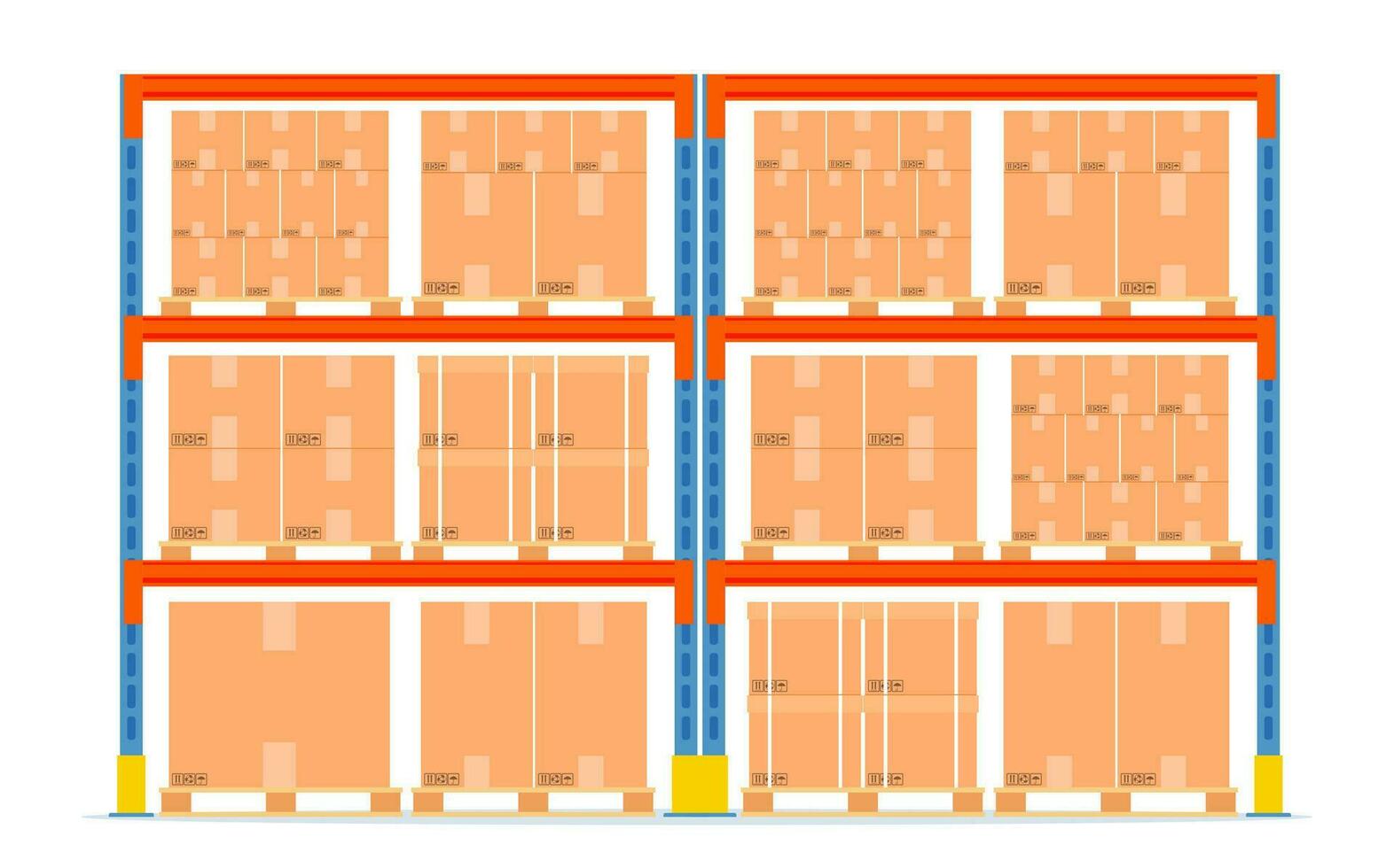 magazijn schappen met dozen. opslagruimte uitrusting icoon geïsoleerd Aan wit. goederen en houder pakket. vector illustratie in vlak stijl