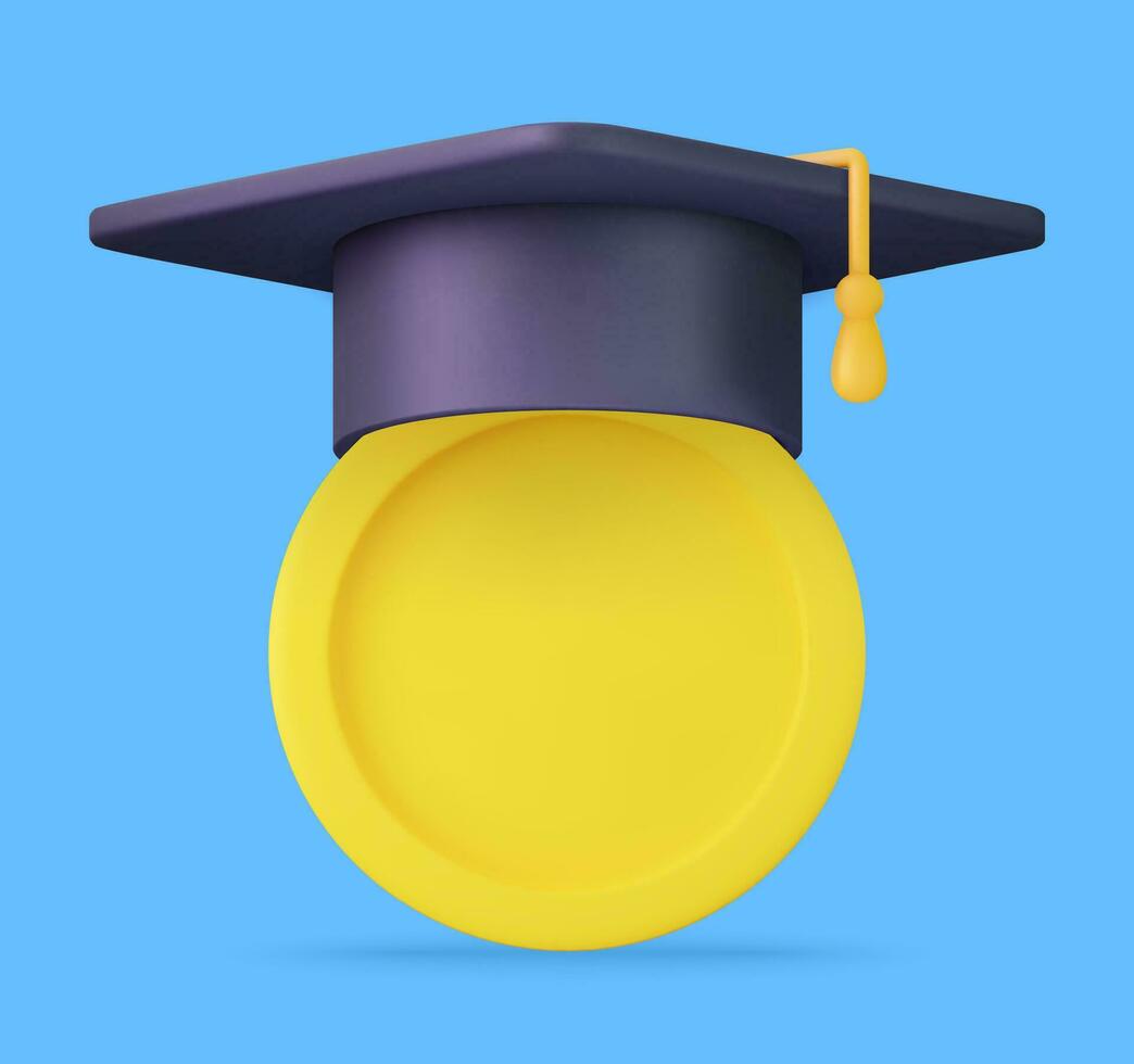 3d diploma uitreiking pet icoon. hoog school- college Universiteit compleet. college pet, Mortier bord. opleiding, mate ceremonie concept. 3d weergave. vector illustratie