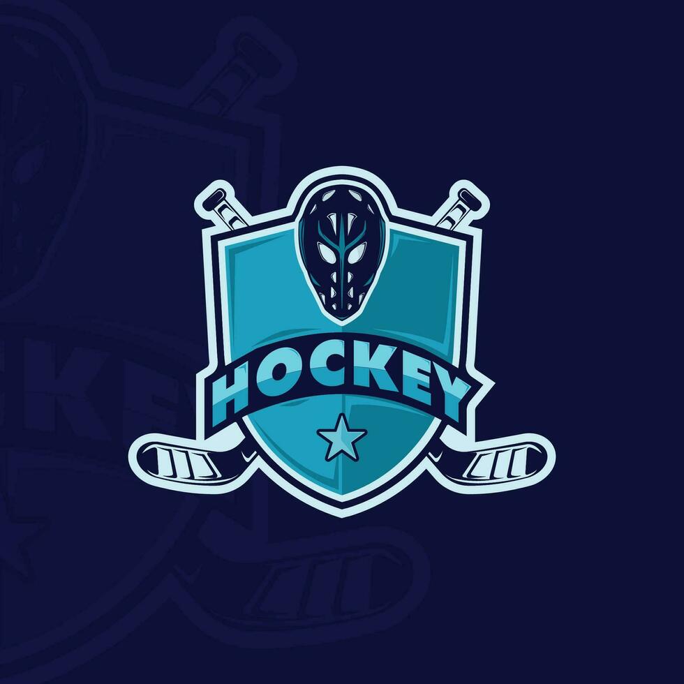 ijs hockey embleem logo vector illustratie sjabloon icoon grafisch ontwerp. masker en hockey stok teken of symbool met insigne schild voor club of team sport