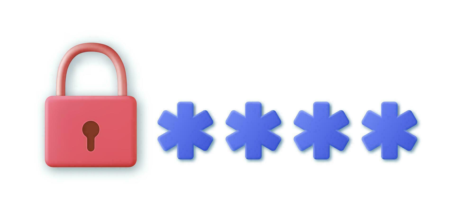 3d wachtwoord beschermde icoon. beveiligen Log in concept. 3d weergave. veiligheid concept hangslot Log in wachtwoord. otp code, account verificatie, online toegang, beveiligen concept.vector illustratie vector