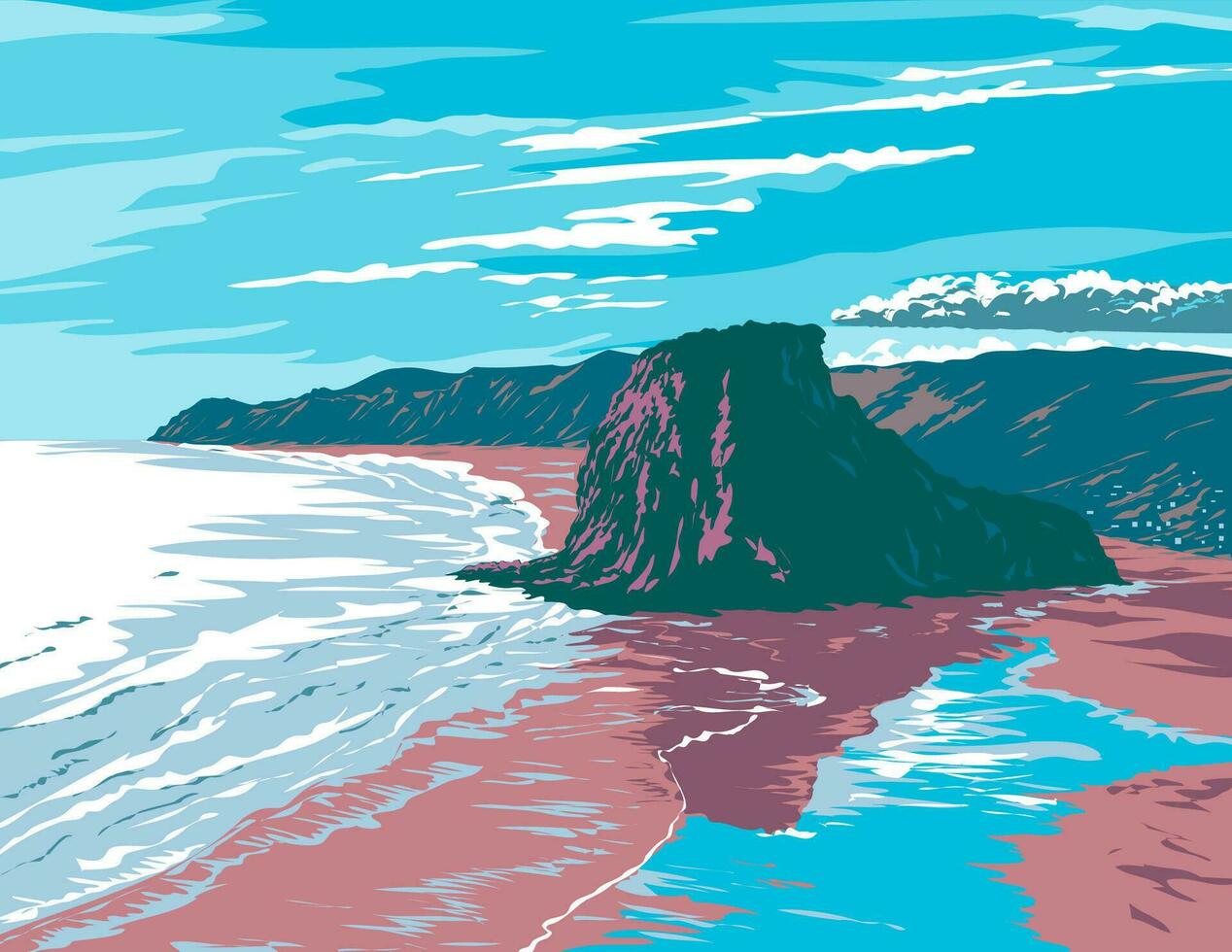 leeuw rots Aan piha strand in Auckland nieuw Zeeland wpa poster kunst vector