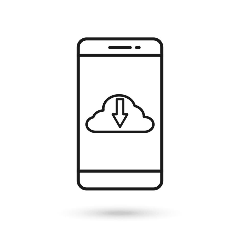 mobiele telefoon plat ontwerp icoon met download cloud sign vector