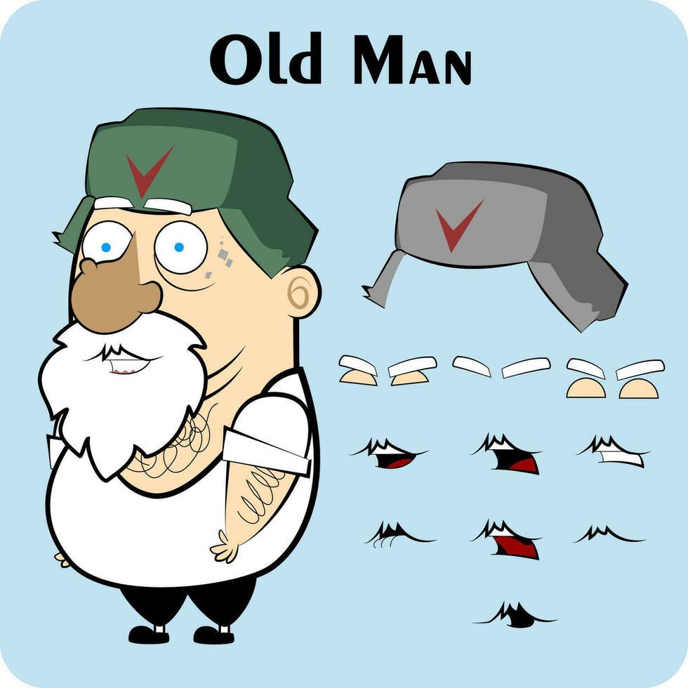 Russisch oude man karakter, beschikbaar voor animatie tuigage vector