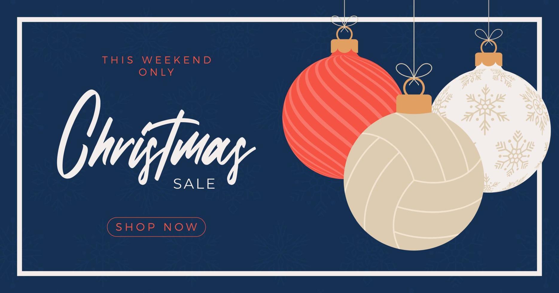 volleybal merry christmas sale horizontale banner. Kerstkaart met sport volleybal bal hangen aan een draad op de achtergrond. platte en cartoon vectorillustratie vector