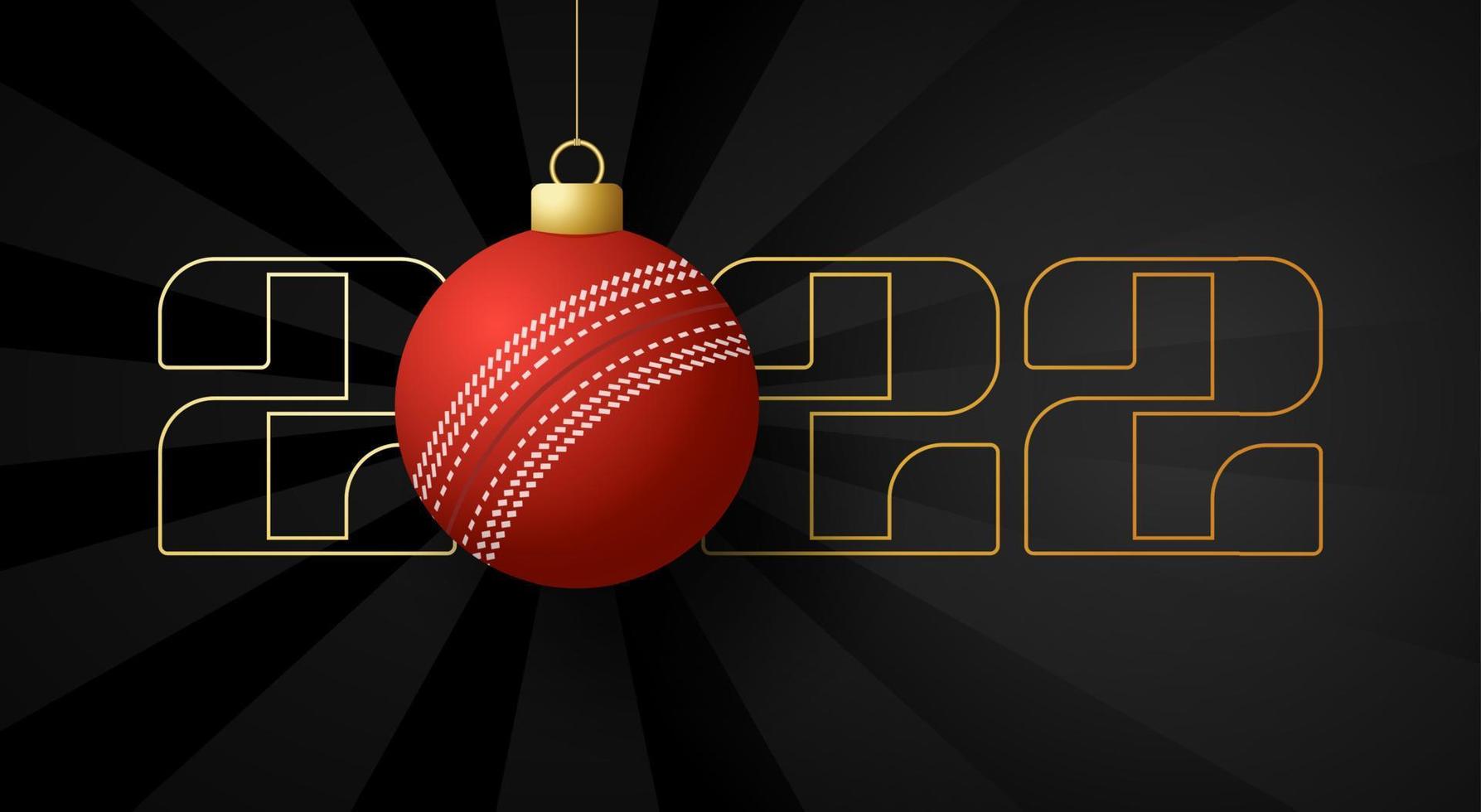 2022 gelukkig nieuwjaar. sport wenskaart met gouden cricket bal op de luxe achtergrond. vectorillustratie. vector