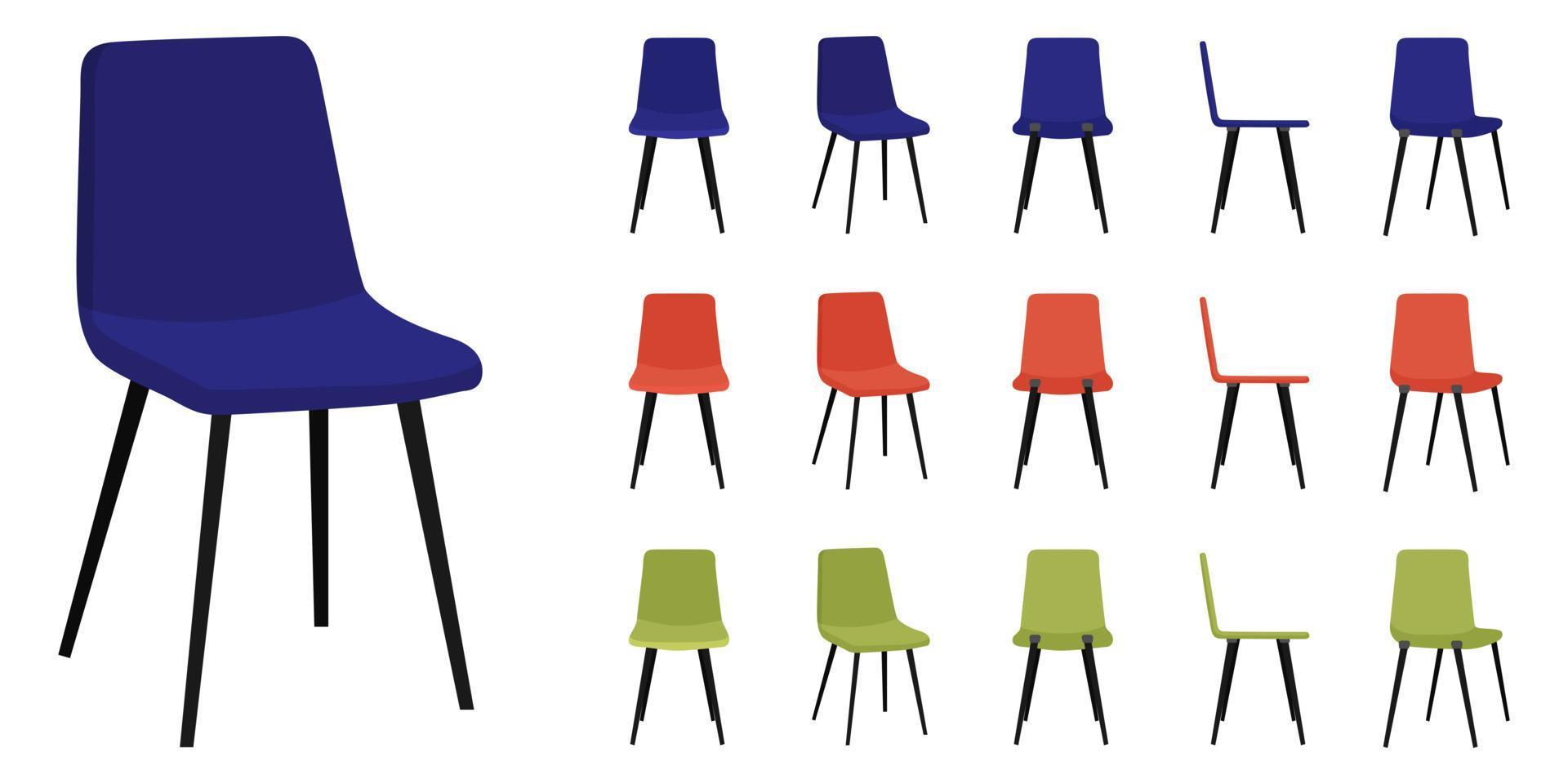 mooie moderne bureaustoel met verschillende pose en positie en kleur geïsoleerd kleurrijk vector