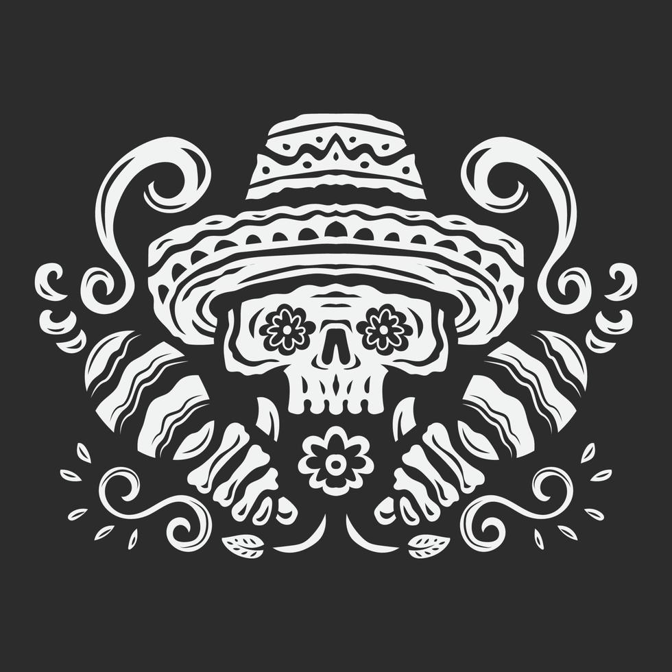 handgetekende zwart-witte da de muertos-achtergrond in plat ontwerp vector