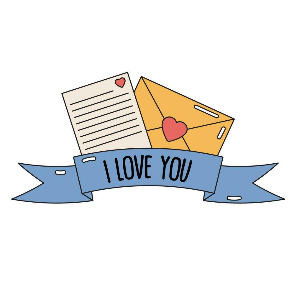 liefde brief en envelop in retro stijl. valentijnsdag dag post concept. romantisch brief. vector