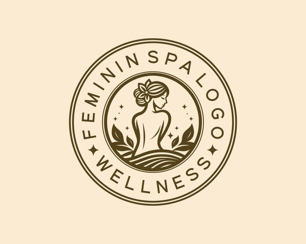 luxe vrouwelijk spa logo. deze welzijn geïnspireerd ontwerp straalt uit verfijning en kalmte, maken het de perfect symbool voor schoonheid, ontspanning, en holistische goed het zijn. vector
