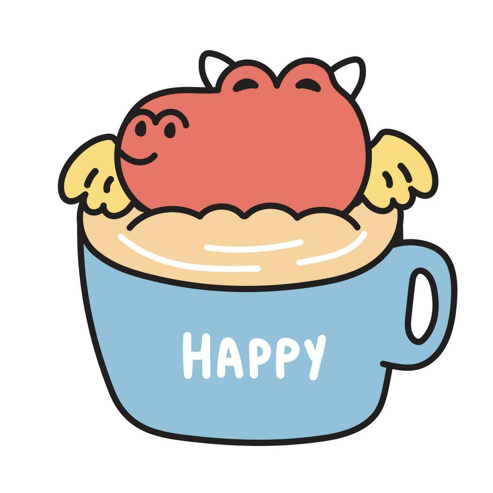 schattig draak blijven in een kop van koffie Aan wit achtergrond.chinees dier karakter tekenfilm design.zodiac.drinking.kawaii.vector.illustration.ilustrator. vector