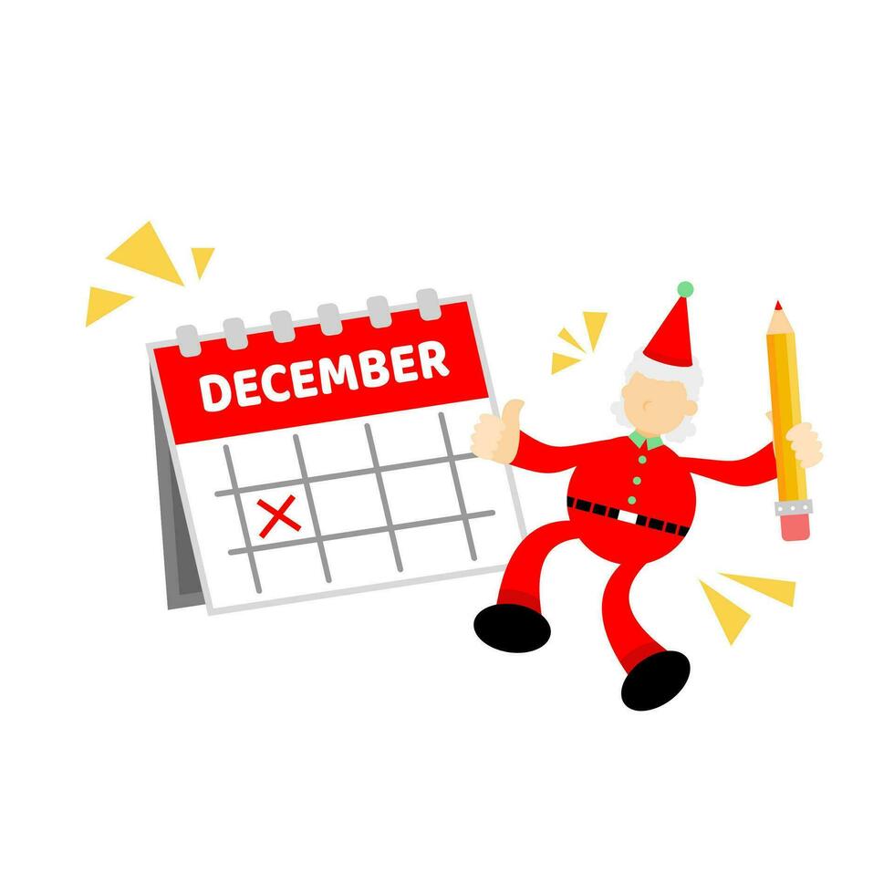 Kerstmis de kerstman claus en kalender schema tekenfilm tekening vlak ontwerp stijl vector illustratie