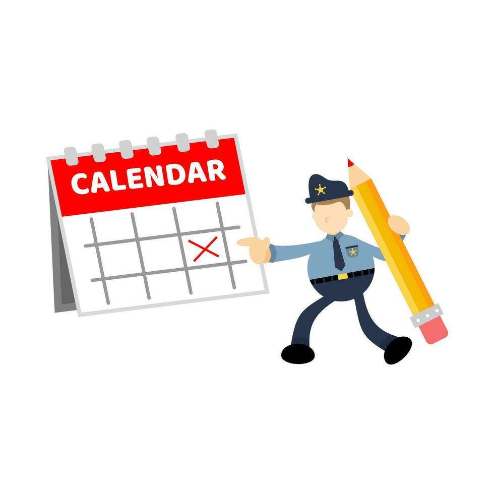 Politie officier en kalender schema tekenfilm tekening vlak ontwerp stijl vector illustratie