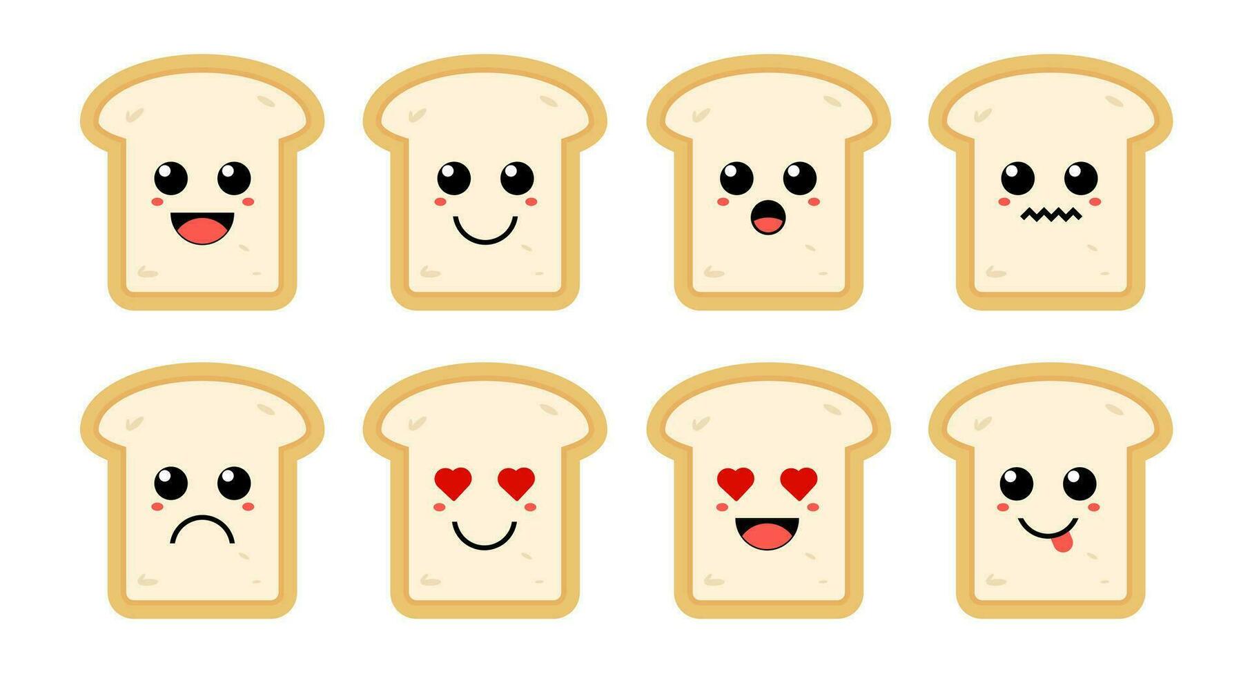 reeks van schattig tekenfilm kleurrijk brood met verschillend emoties. grappig emoties karakter verzameling voor kinderen. fantasie karakters. vector illustraties, tekenfilm vlak stijl