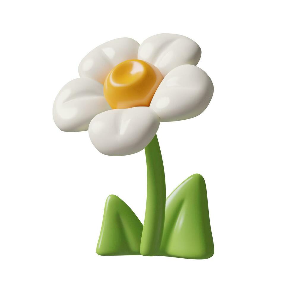3d bloem icoon gestileerde kamille of madeliefje met groen stam en bladeren voorjaar bloemen ontwerp element vector