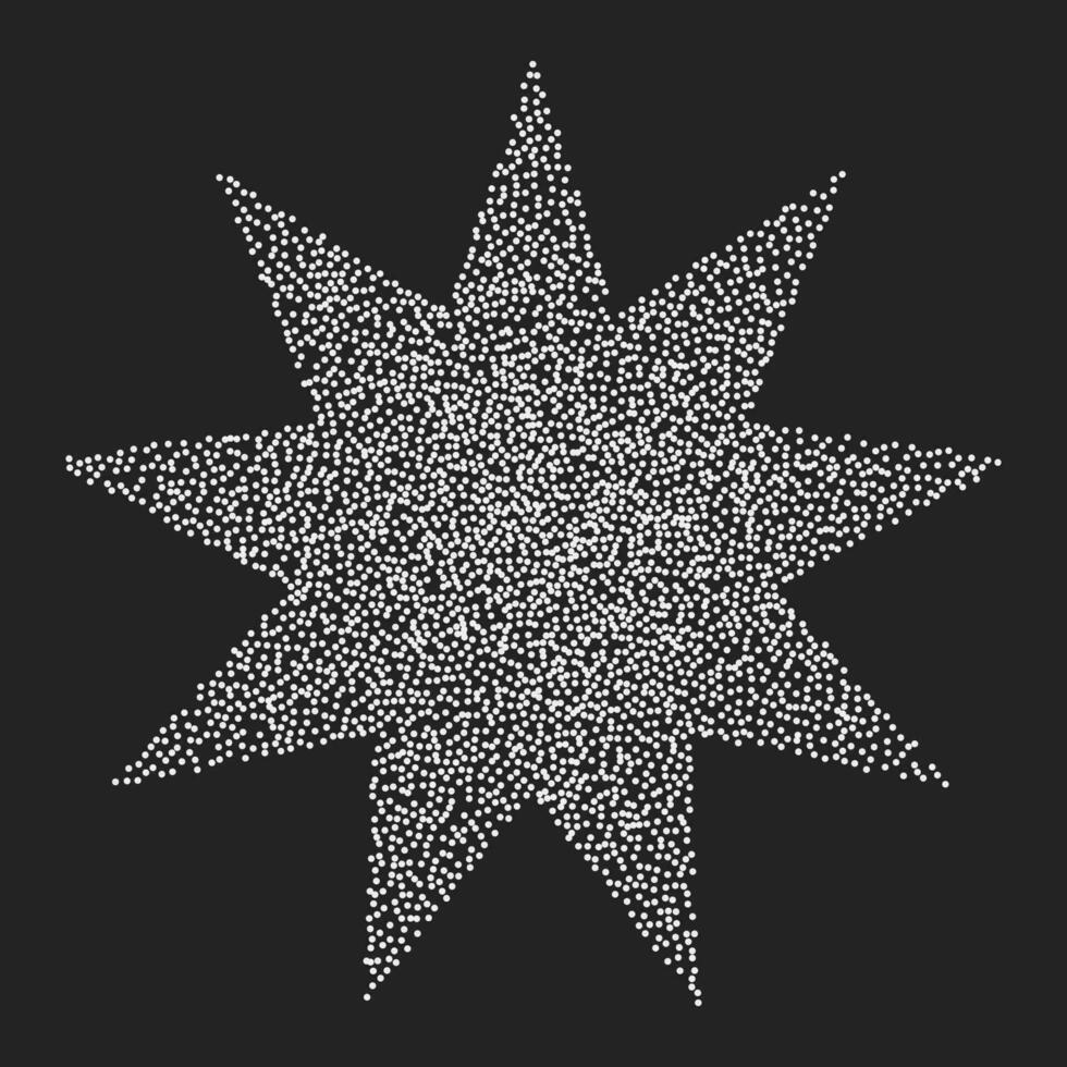 wijnoogst negenpuntig ster gemaakt van wit dots Aan een donker achtergrond. vector halftone element, luidruchtig getextureerde meetkundig vorm in stipplisme stijl