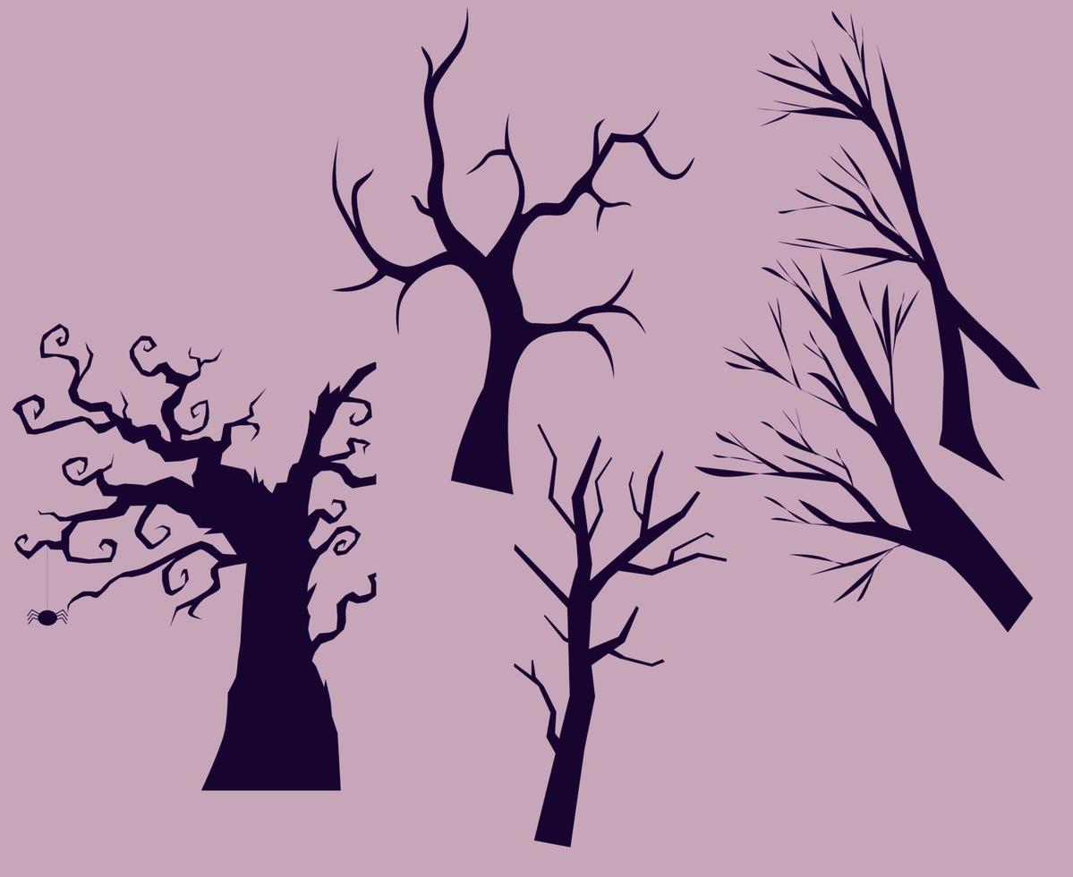 bomen zwarte objecten tekenen symbolen vector illustratie abstract met paarse achtergrond