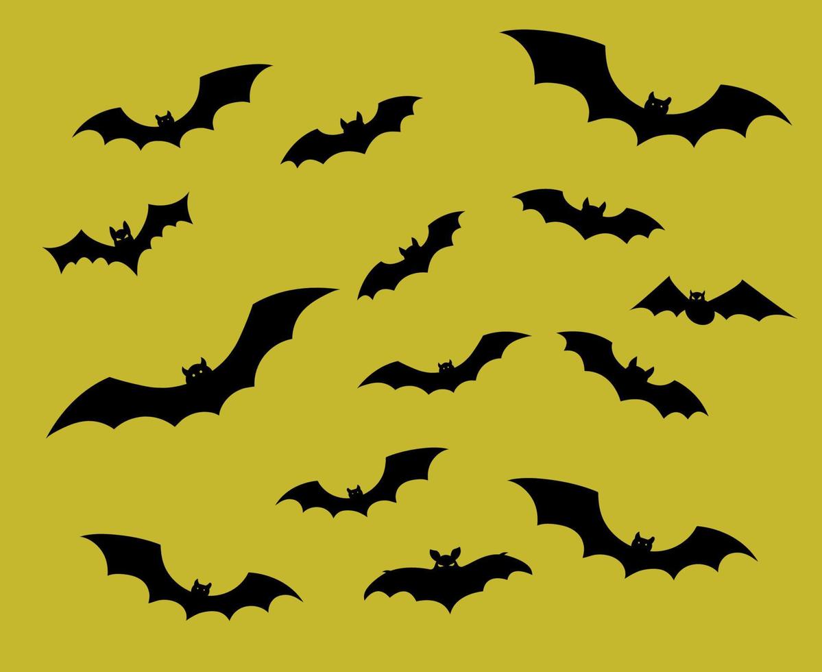 vleermuizen objecten vector tekens symbolen illustratie met gele achtergrond