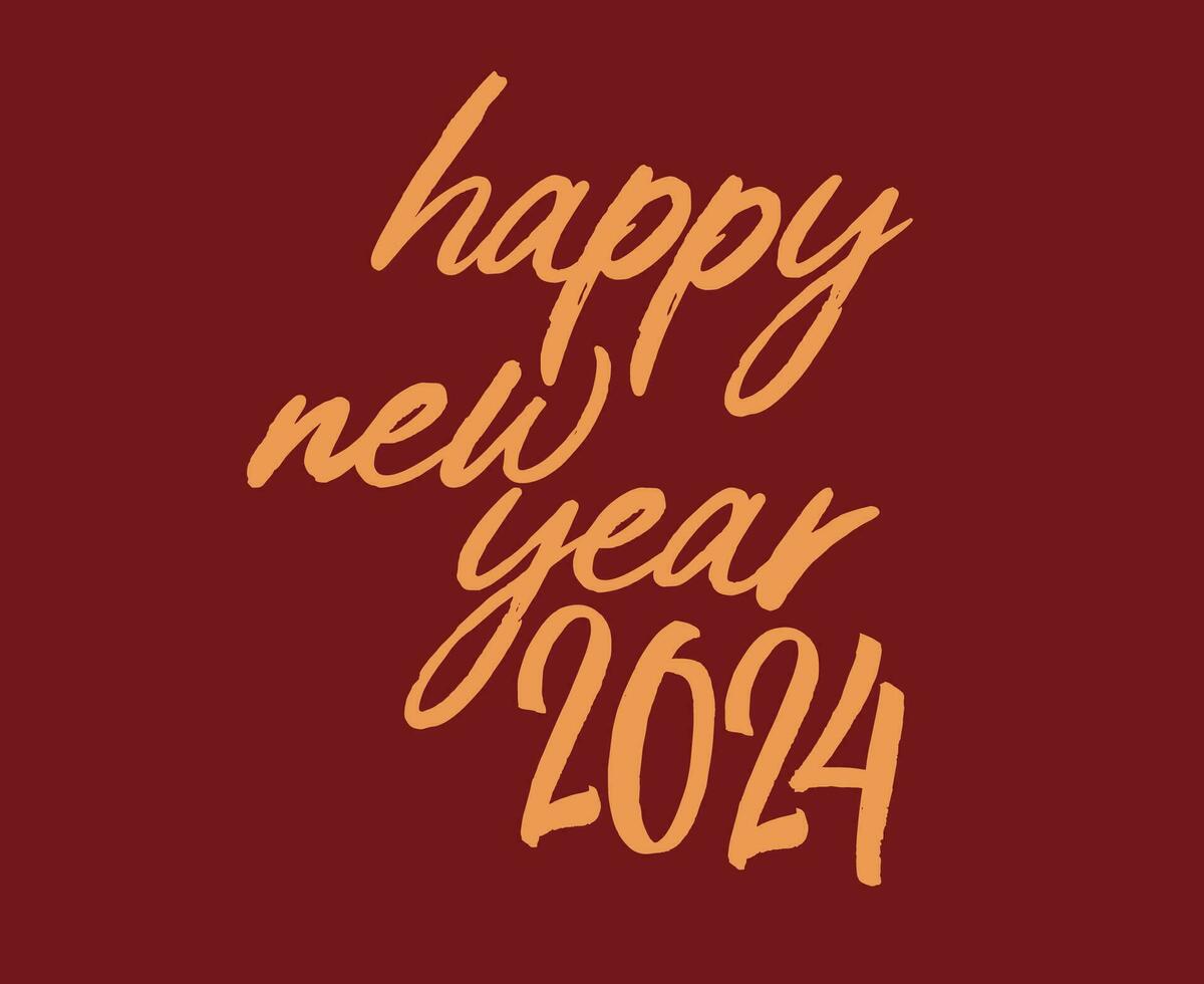 gelukkig nieuw jaar 2024 abstract oranje grafisch ontwerp vector logo symbool illustratie met rood achtergrond