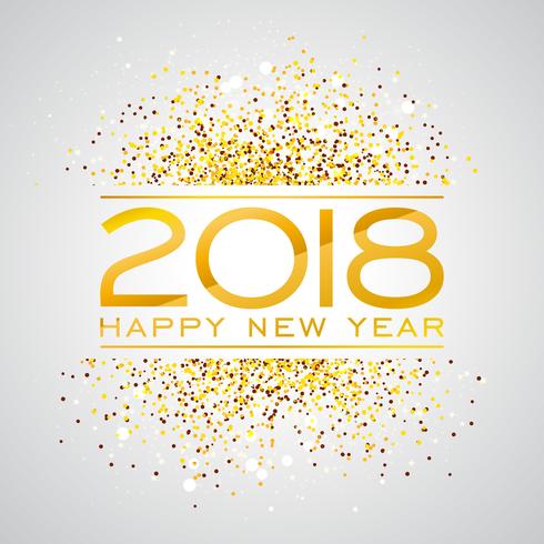 2018 Gelukkig Nieuwjaar achtergrond afbeelding met gouden Glitter typograph nummer. Vector vakantie ontwerp voor Premium wenskaart, uitnodiging voor feest of promotie banner.