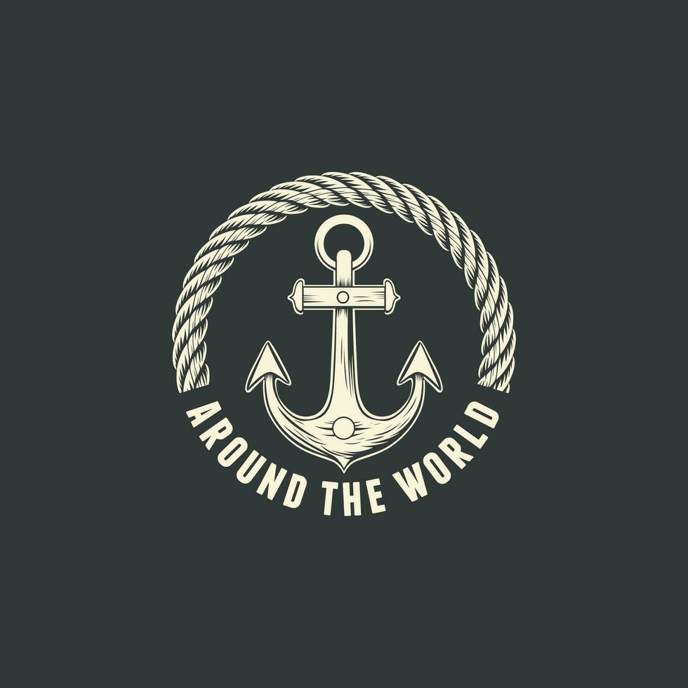 anker logo ontwerp, ronde vorm geven aan, stuurinrichting touw icoon, symbool illustratie, nautische maritiem vector