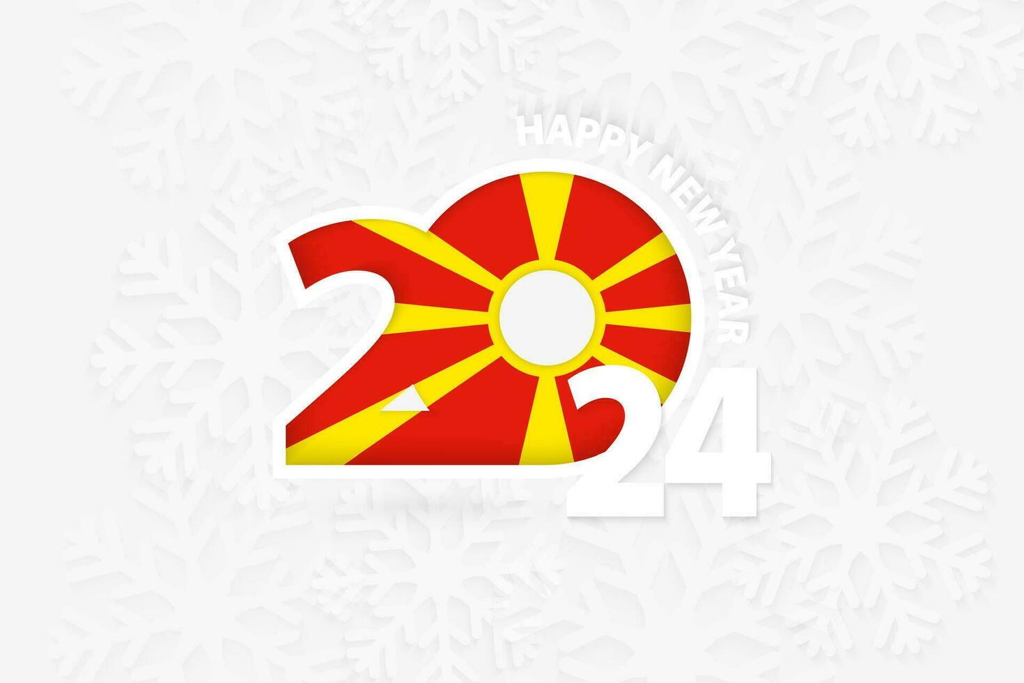 nieuw jaar 2024 voor Macedonië Aan sneeuwvlok achtergrond. vector