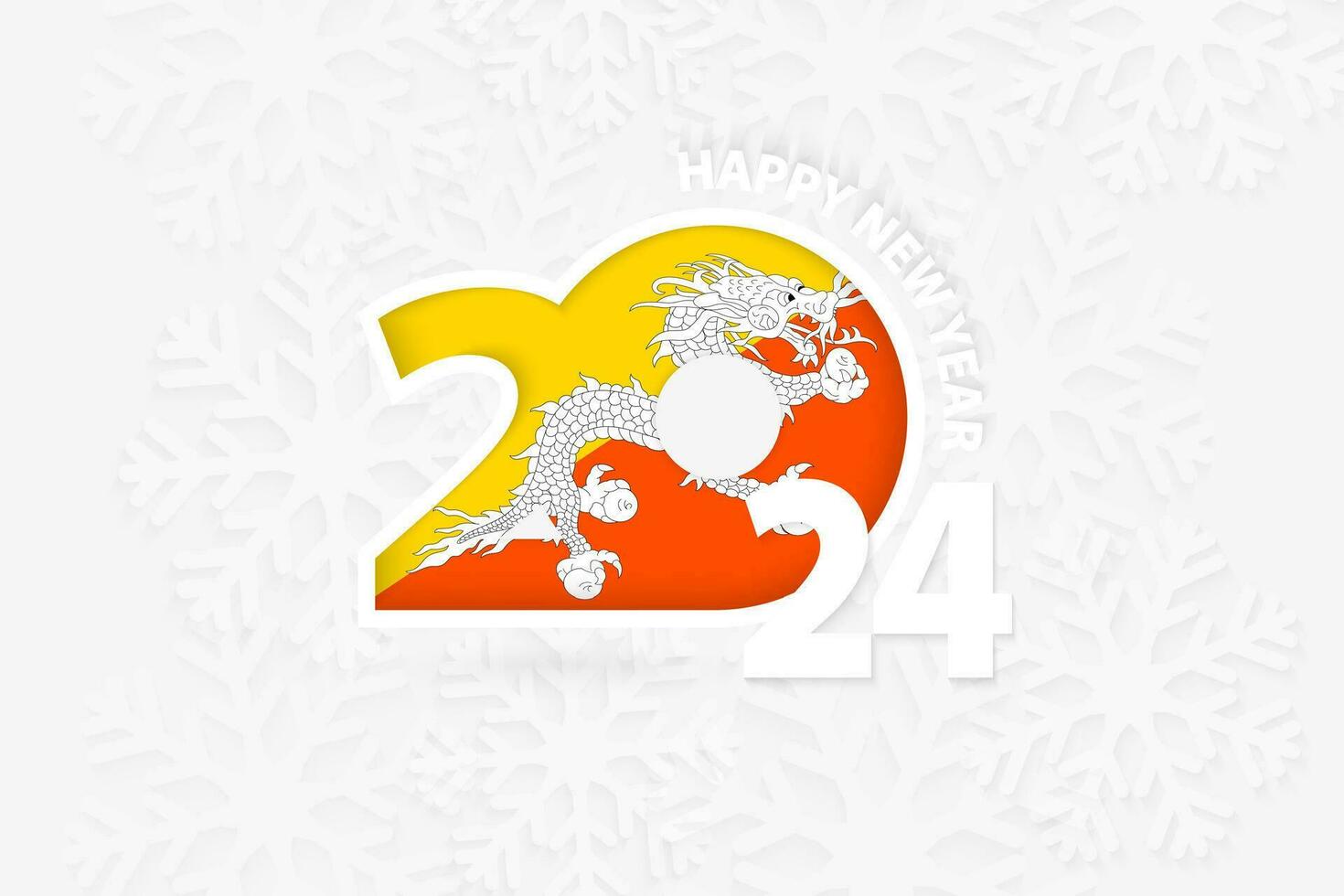 nieuw jaar 2024 voor Bhutan Aan sneeuwvlok achtergrond. vector