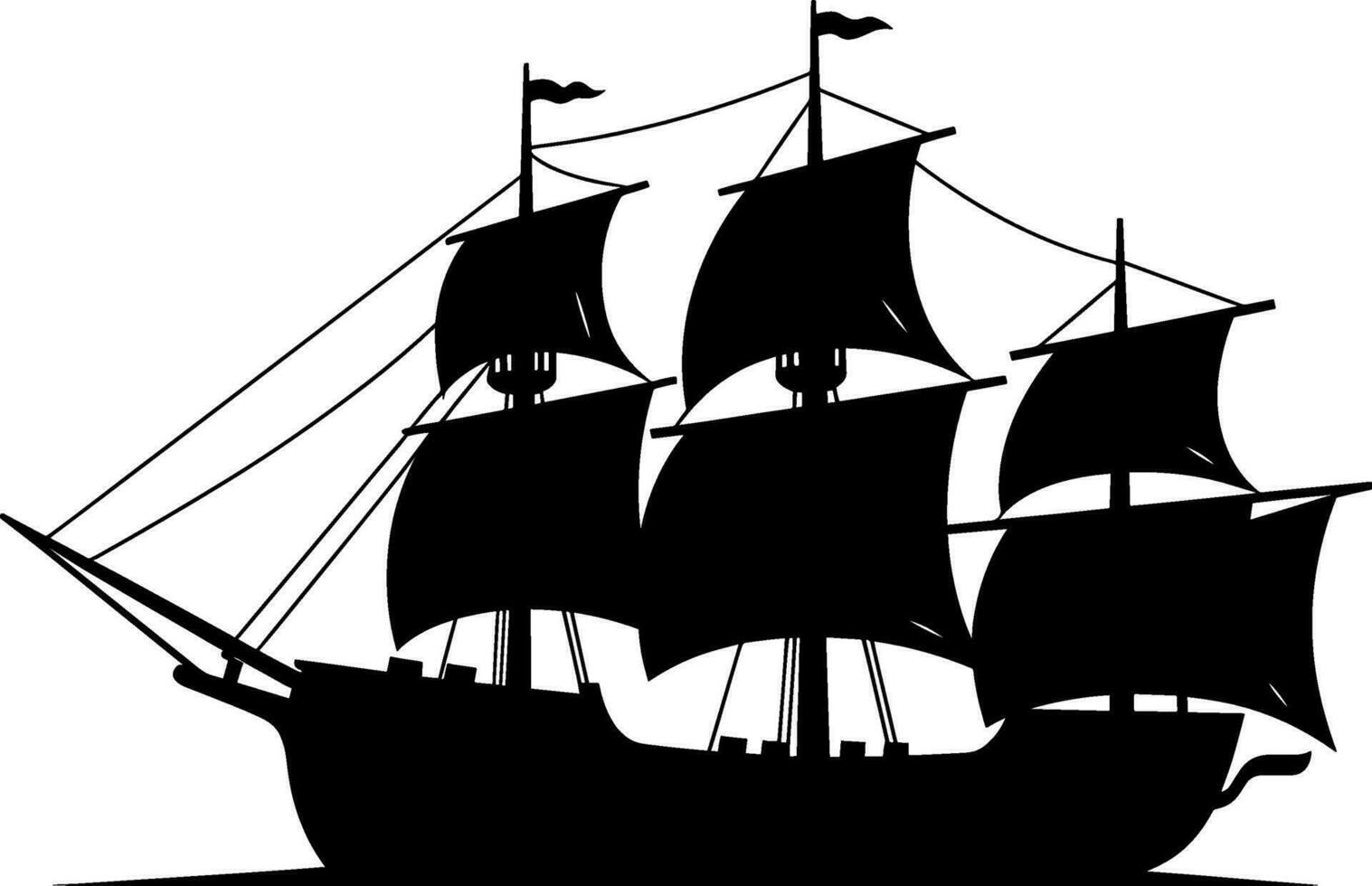 brigantine boot het zeilen in zee wateren geïsoleerd zeilboot met glasvezel kleding en vlaggen. vector monochroom marinier jacht. ai gegenereerd illustratie.