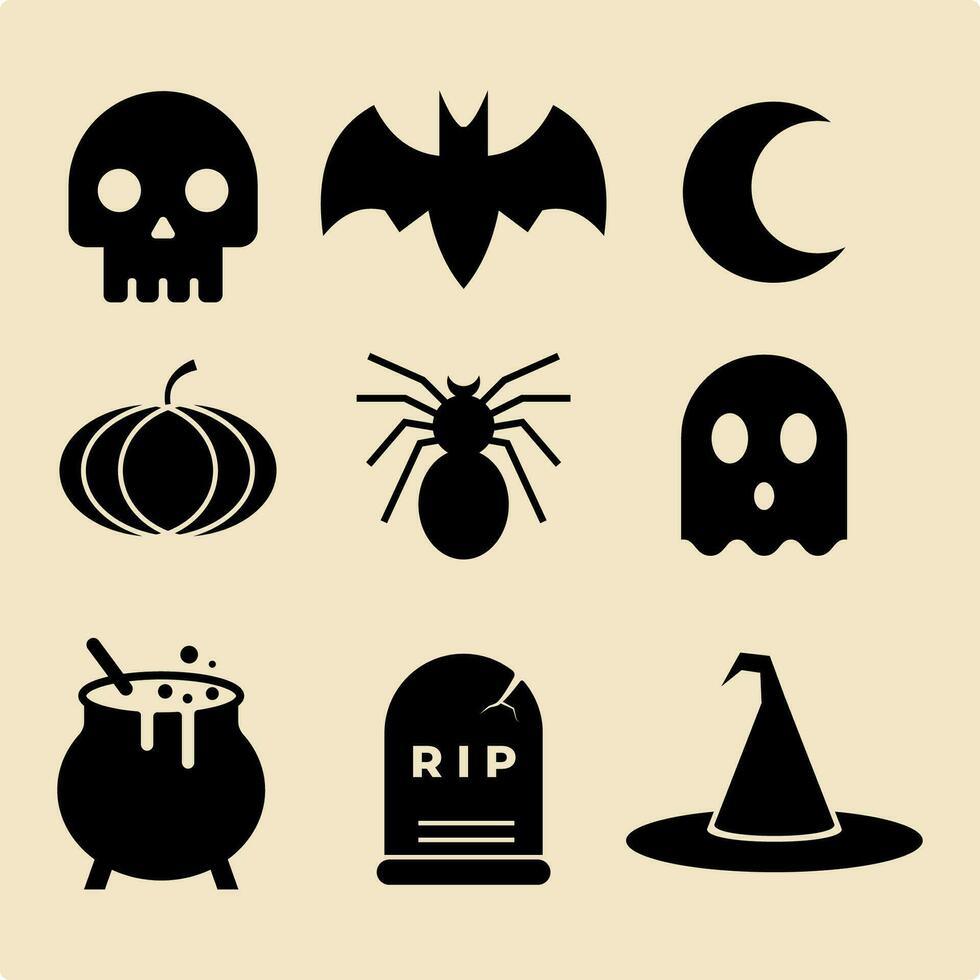 reeks van halloween silhouetten zwart icoon en karakter vector